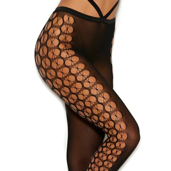 Sexy Black Cut-Out Bodystocking and Gloves Set Size - Picture 4 of 4